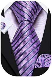 Barry.Wang Tie Set Plaid Necktie Men's Check Handkerchief Cufflinks Sets Formal Business Wedding