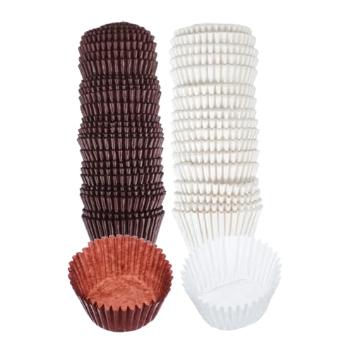 Healifty 1000 piezas Unidades Moldes para Cupcakes Papel Resistente la Grasa para Hornear Magdalenas Café y Blanco Biodegradables para Fiestas y Celebraciones