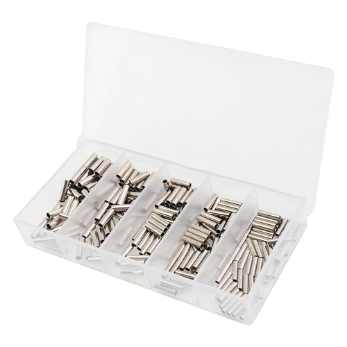Conskyee Fishing Crimping Tool Fishing Leader Kit for Single Barrel Crimp Sleeves, 250pcs Copper Loop Sleeve with Fishing Plier and Box, Fishing Line Tube Connector Tackle for Wire Rope Cable Rigging - Thumbnail 5