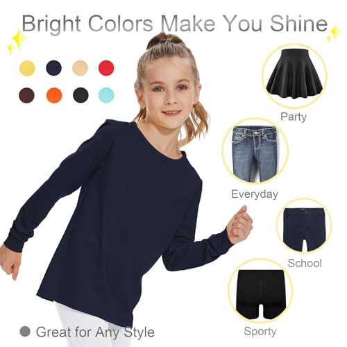 Image of 3T 4T 5T to 12 Years Girls Long Sleeve Shirts Kids Cotton T-Shirt Toddler Basic Crew Neck Top