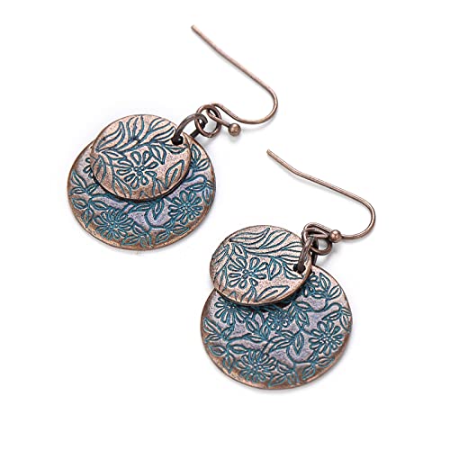 Maloyanve Bohemian Carved Flower Earrings For Women Girls Handmade Ethnic Vintage Double Round Texture Pattern Dangle Drop Statement Earrings Boho Retro Indian Natural Jewelry Gifts (Carved Flower) #TOP6