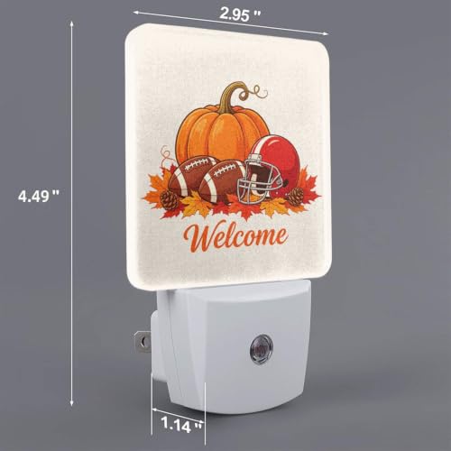 Image of Pumpkin Football LED Plug-in Night Lamp 2 Set, Auto Sensor Nightlights for Home Indoor Bedroom Bathroom Hallway