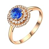 Tolldek Echt Solitärring Gelbgold 18K, Klassiker Diamantring mit Rundschliff 0.85ct Saphir Blau, Au 750 Pärchen Ringe Diamant Allergiefrei, Gr.54 (17.2)