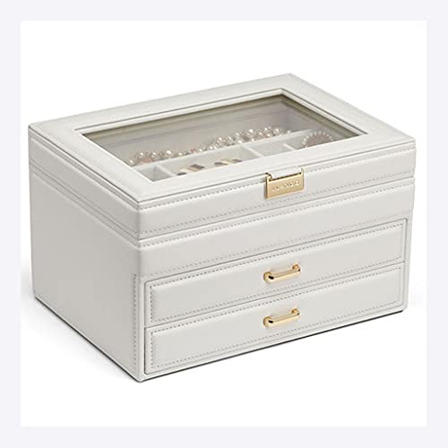 DACUDA Cajas de joyería Caja de Almacenamiento de Joyas de Cuero Artificial de Tres Pisos para Mujeres de Lujo Ligero avanzado Caja de Almacenamiento con 2 cajones Organizador d