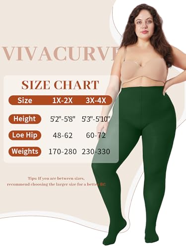 Image of Plus Size Opaque Tights for Women 240D Soft Solid Color Footed High Waist Control Top Pantyhose