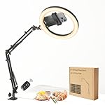 10" LED Ring Light with Overhead Phone Stand, CRI≥95 1200lm Dimmable Lighting, Adjustable Metal Arm with Remote & Phone Holder, for Streaming, Makeup, Zoom Calls, Photography