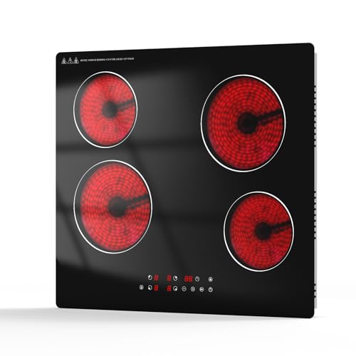 Gveyajo Placa Vitroceramica 60cm Empotrable, Placa Vitroceramica 4 Fuegos 6000W Con Control Táctil, 9 Niveles De Potencia, Temporizador 1-99 Min, Bloqueo Infantil Y Función Pausa