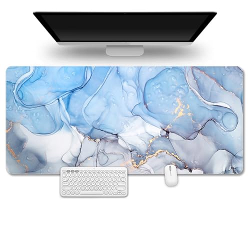 FANSU Tapis de Souris XXL/XL/L, Tapis de Souris avec Caoutchouc Base Antidérapante, Texture de Marbre Tapis de Souris Gamer, Tapis Souris pour Gaming, Maisonet Bureau (800x300mm,Bleu)