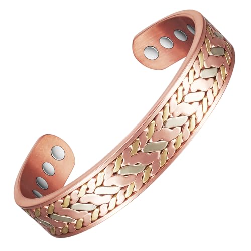 EnerCoppeX 3500 Gauss Magnetarmband für Männer und Frauen, 99,99% reines Kupfer Magnetarmband, klassisches indisches handgewebtes Handwerk, inklusive 8 Magneten (F), Kupfer
