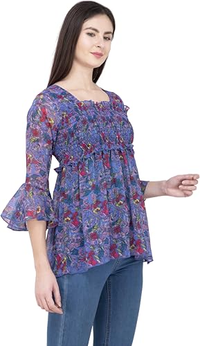 Image of POPWINGS Printed Chiffon Peplum Tops for Women