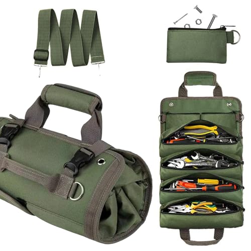 Regali per uomini, borsa per attrezzi, piccola scatola degli attrezzi, borsa per attrezzi, pieghevole, borsa per il trasporto meccanico, divertente da uomo, regalo per la festa del papà (verde)