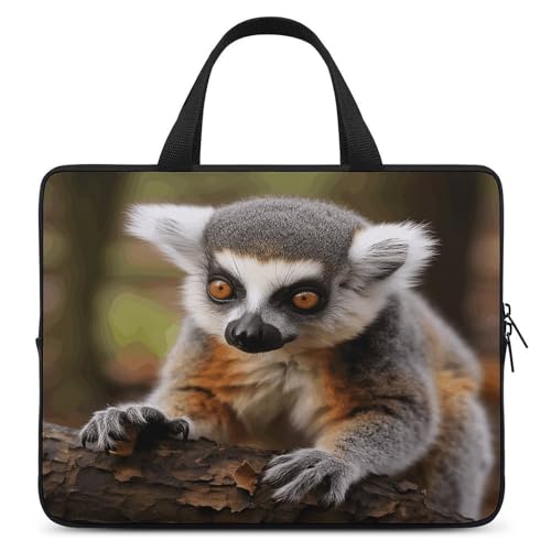 Sac ordinateur ultra fin imprimé lémurien mignon avec bandoulière et poignées renforcées