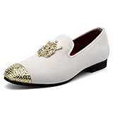 Meijiana Men’s Velvet White Loafers Dress Shoes Wedding Dress Shoes with Metal Buckle Party Luxury Loafer Shoes, White-06, 9 US