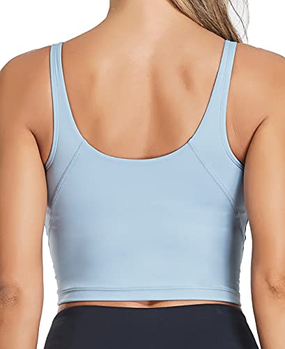 Image of Oalka Sports Bra Womens Longline Padded Crop Yoga Tank Tops