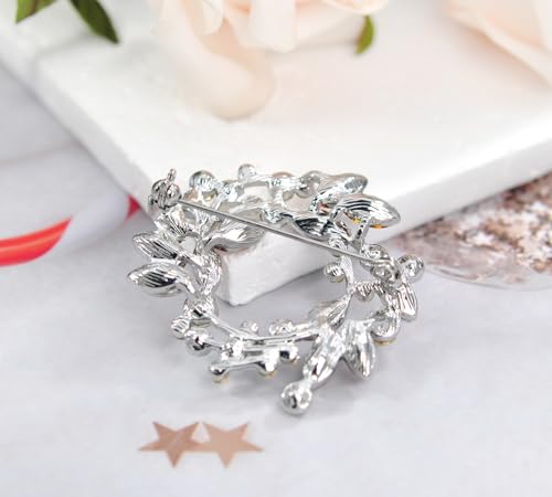 Image of Gyn&Joy Clear Crystal Rhinestone Floral Wreath Pin Brooch BZ005