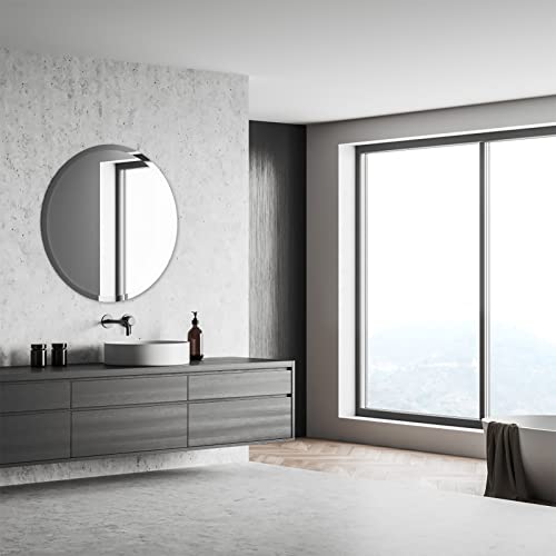 Jenbely 24 Inch Round Frameless Bathroom Mirror, Circle Vanity Mirror With 1" Beveled Edge For Bathroom, Entryways, Living Room. #TOP2