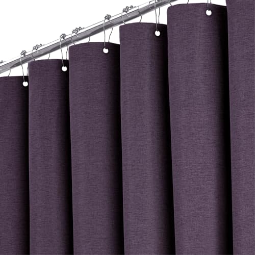 BTTN Duschvorhang Stoff 180x200, Lila Leinen Textur Anti-Schimmel Waschbare Textil Duschvorhang mit 12 Haken, Moderne wasserabweisend Gewichteten Saum Ployester Duschvorhänge für Badewanne, Dunkellila
