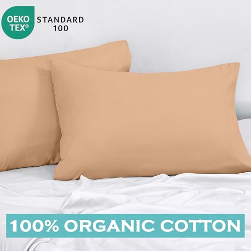 Image of ROYALE LINENS 300 Thread Count 100% Long Staple Combed Cotton Pillowcases Set of 2 - Ultra Soft - King Bed Pillow Cover - 20 inchx40 inch - Breathable, Cool & Crisp Percale Sand Pillow Cases (King, Sand)