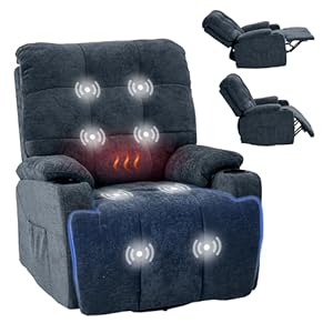 FLEXISPOT Elektrischer Relaxsessel, Massagesessel, Fernsehsessel, 360°drehbar, mit Heizfunktion, 8-Punkt-Massage, USB- und Type-C-Anschluss,105°-165° verstellbar, belastbar bis 200 kg, XR7(Dunkelblau)