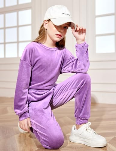 Image of Arshiner Girls 2 Piece Outfit Sweatsuits Set Kids Velour Sweatshirts & Sweatpants Tracksuits Set for Girls