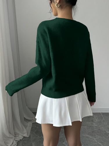 Image of Verdusa Women's Spring 3D Flower Appliques Crewneck Sweaters Long Sleeve Drop Shoulder Pullovers Knit Going Out Tops