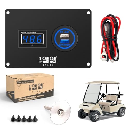10L0L Golf Cart 2 in 1 Dash Console Panel for Club Car DS 2000 Up Models, Include Digital Battery Voltmeter and QC 3.0 Fast Charge Dual USB Outlet (12V~24V Input)