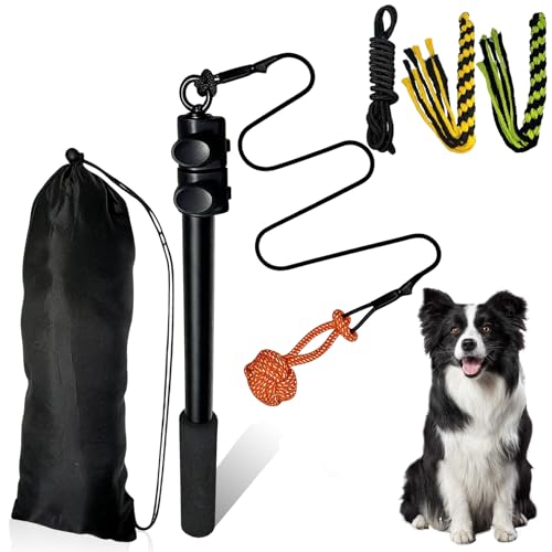 PORFOYO Reizangel Hunde 150cm Reizangel Für Hunde Ausziehbare Hundespielangel Mit Seilstreifen Hundespielzeug Ausziehbar Für Kleine Mittlere Und Große Hundes