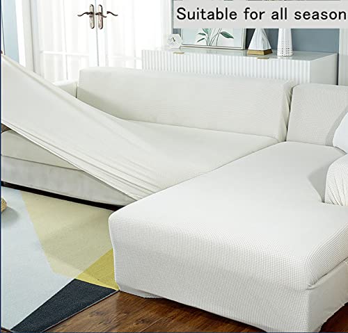 Housse pour canapé sectionnel blanc extensible de 2+2 places en jacquard - 6