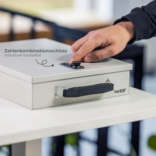 HMF 1413-07 Abschließbare Dokumentenkassette mit Zahlenschloss | DIN A4 | Lichtgrau