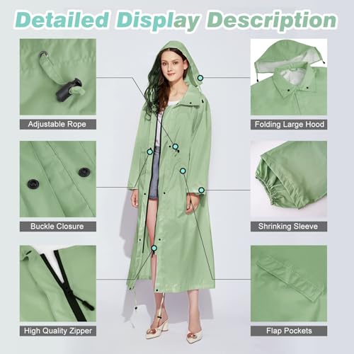 Womens Long Raincoats Waterproof Rain Jacket Lightweight Breathable Hooded Windbreaker3