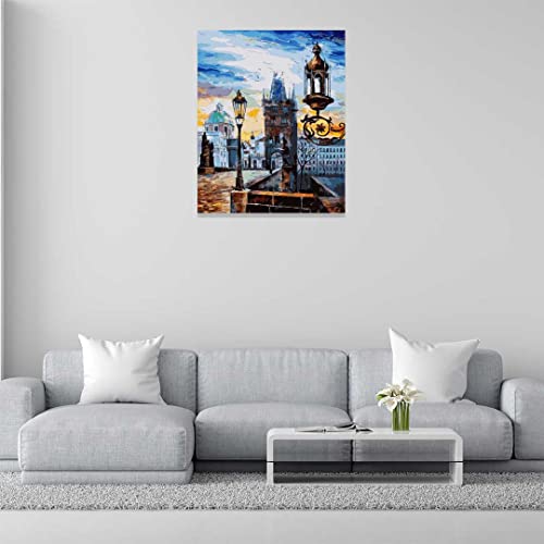 Image of RANGOLI 100% Cotton Stretched Canvas Painting 400 GSM, Framed Modern Art Old City Canvas Abstract Wall Art for Living Room, 3D Paintings for Wall Decor (12 x 18 Inch With Frame)