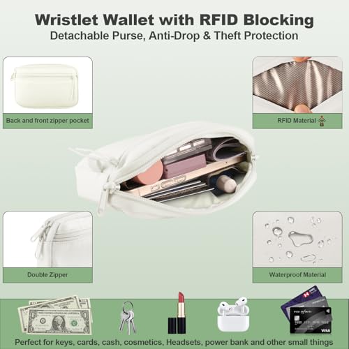 Image of YFWE Clip and Go Strap for Phone with Wallet Crossbody, Adjustable Phone Lanyard with Detachable RFID Wristlet Wallet, Pattern Strap, Cream (M)