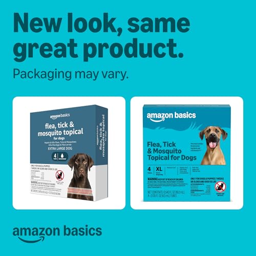 Amazon Basics Preventative Flea, Tick & Mosquito Topical Treatment for X-Large Dog (Over 55 Pounds), 4 Count, Packaging May Vary