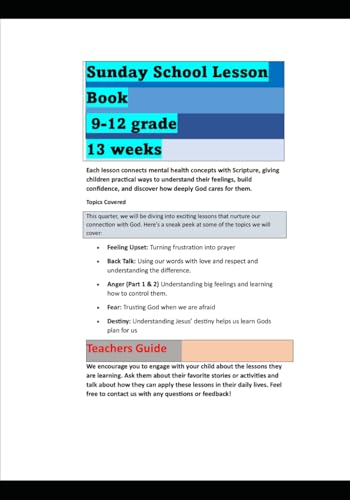 Sunday School Lesson Book Grades 9-12 Teacher�fs Guide: The Feelings Book: How God Helps Us with Fear, Anger, and Joy (Faith and 