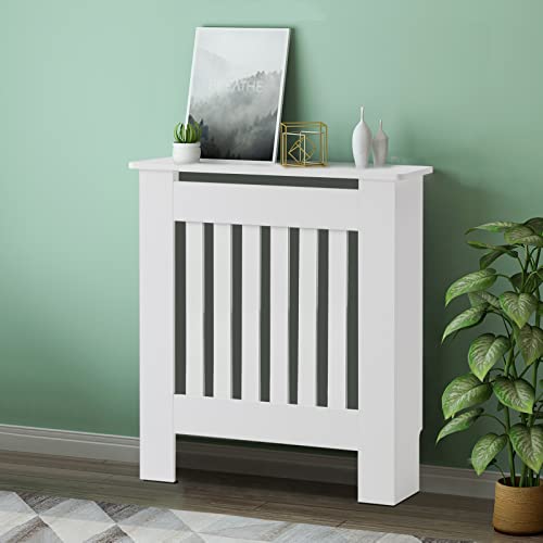LEMROE Cache-radiateur en MDF à lattes verticales pour salon, meuble de maison peint en blanc Cover