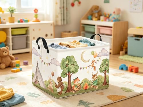 Image of Rectangular Valentines Basket for Women Girls Storage Bin Organizer Box Shelf Room Decor(Camping Animal)