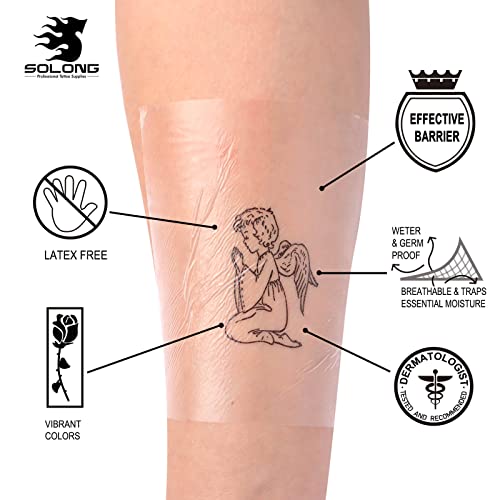 Solong Tattoo Aftercare Bandage Waterproof 4"X4", 10Pcs Bandages 10 * 10 Cm X 10Sheets, Transparent Film For Tattoo Initial Healing Adhesive Wrape Ta629 #TOP4