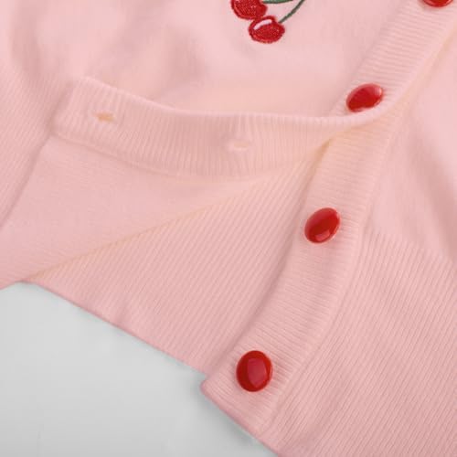 Image of Belle Poque Women's 3 /4 Sleeve V-Neck Button Down Cherries Embroidery Cropped Cardigan Sweater Coat