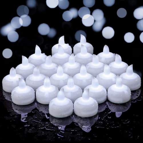 Yakpo 24 PCS Flameless Floating Tea Lights Waterproof Candles Battery Operated, Outdoor White Flickering LED Tea Lights Votive Candles for Wedding Centerpiece, Vase, Pond, SPA Decorations