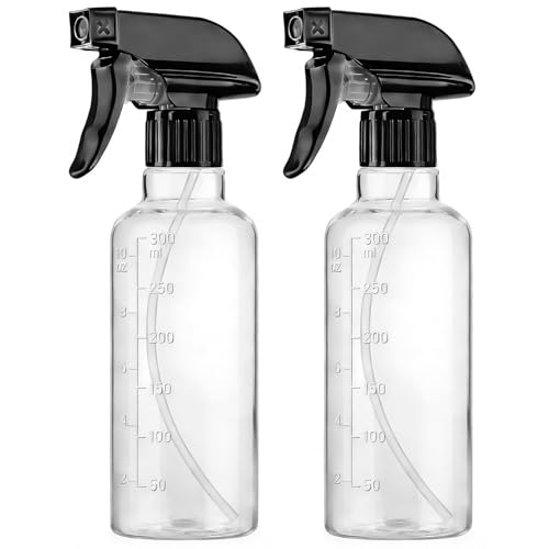 TTTred Plastic Spray Bottles (2 Pack 10 oz) Leakproof Adjustable Fine Mist & Jet Stream Nozzle Premium BPA-Free Plastic Multi-Purpose for Hair Plants Cleaning (2 PACK CLEAR)