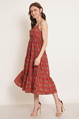 COTLAND Fashions Breathable Cotton Printed A-Line Midi Dress for Women