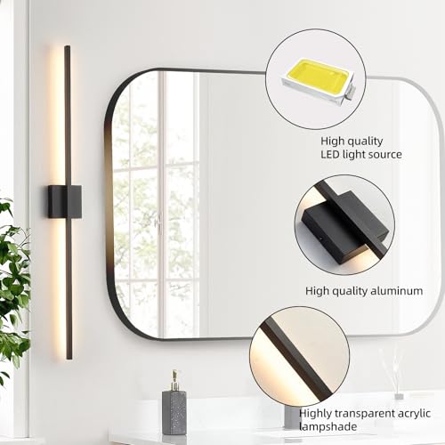Image of Wall Sconces Set of Two, Black Modern Wall Sconce Light for Bathroom, Living Room, Bedroom, Hardwired 3000K 40''