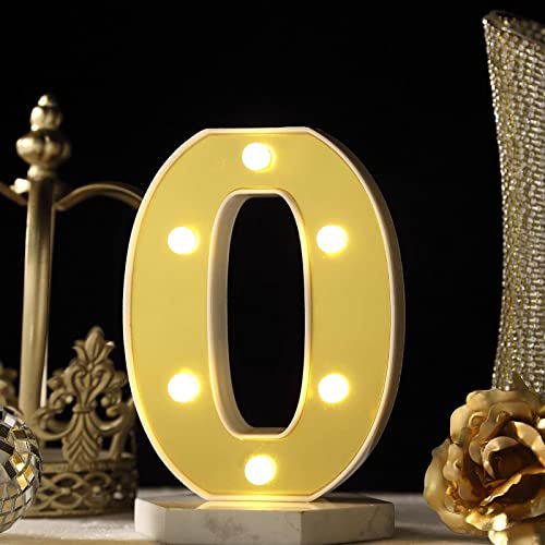 Image of Efavormart 6 inch Gold Marquee Number 0, Mirror Front Warm White LED Light Up 3D Sign, Battery Operated 72H Glow for Wedding Party & Wall Decor