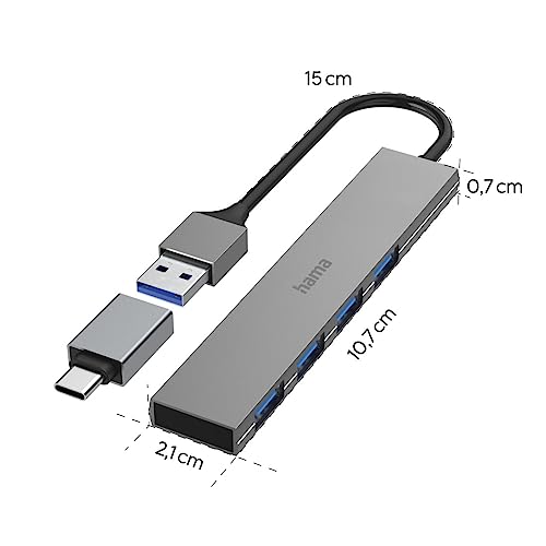 Hub USB 4 porte (porta USB-A e USB-C 4x USB-A per mouse, tastiera, disco rigido esterno, chiavetta USB, ecc., alloggiamento in alluminio, ultra sottile, adattatore USB per ufficio, casa ufficio) - Hub USB - Immagine 11