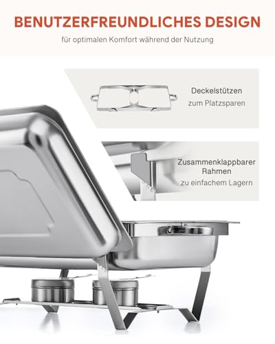 Wilprep Chafing Dish Edelstahl 9L Buffet-Set Warmhaltebehälter Speisenwärmer Wärmebehälter Rechaud für Catering, Buffet und Party (2 Set 3x1/3 GN-Behälter) – Bild 6