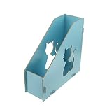 Boîte de Rangement Creux en Bois Stockage pour Bureau Chat Rangement de Dossiers Classement DIY Boîte Rangement du Document Mignon Classeur Rangement Modules pour Papier A4 Couleur- Bleu Clair