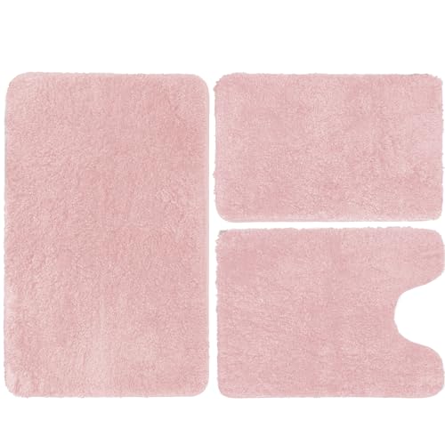 Pink Luxury Bathroom Rugs Set 3 Piece, Shaggy Bath Mats