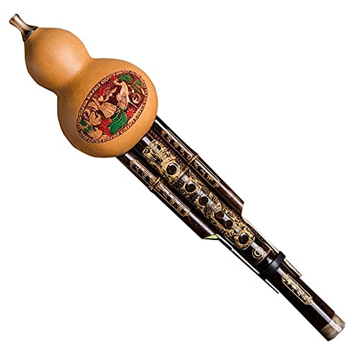 Flauta Hecha a Mano Hulusi Calabaza de bambú Negro Cucurbit Flauta Instrumento Musical étnico Clave de C con Estuche para Amantes de la música Principiantes