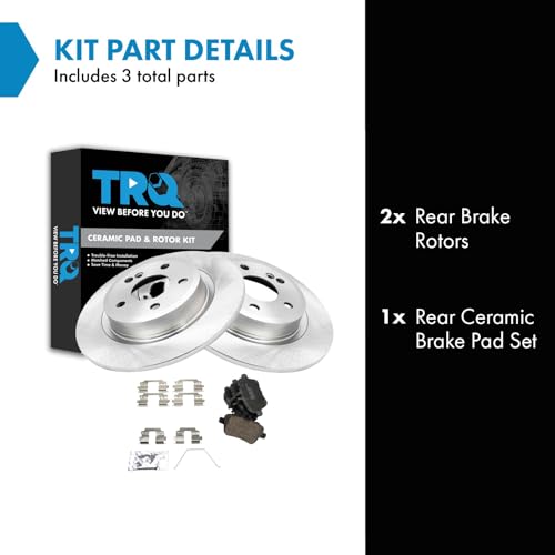Image of TRQ Rear Brake Pad and Rotor Set Ceramic Compatible with 2014-2015 Mercedes-Benz B Electric Drive 2016-2017 B250e 2014-2019 CLA250 2015-2020 GLA250 2017-2019 Infiniti QX30