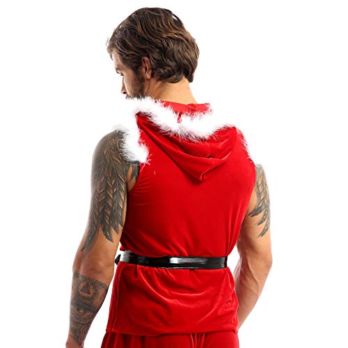 Men's Sleeveless Christmas Santa Claus Hooded Coat Waistcoat Vest with Shorts Sexy Outfits3